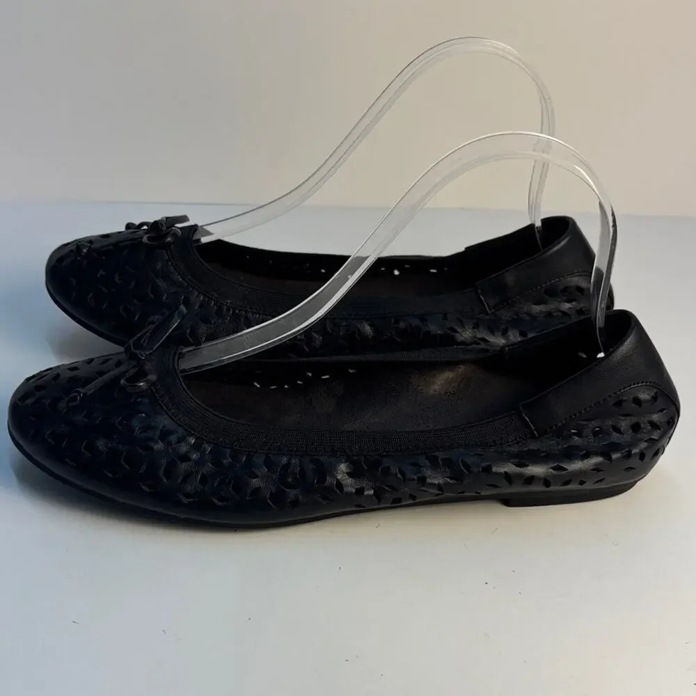 Vionic Whisper Flats Womens Size 9.5 Black Laser Cut Perforated Comfort Slip On